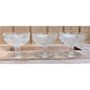 Set of 3 Indiana Glass Sandwich Clear Champagne Tall Sherbet Glasses 3 1/4”